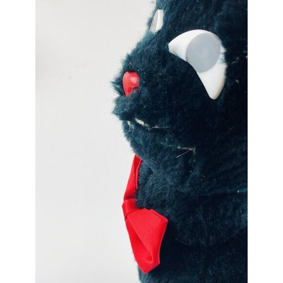 Vintge Wallace Berrie Black cat red bow tie plush toy 1984 Sitting Applause Luck - Picture 4 of 9